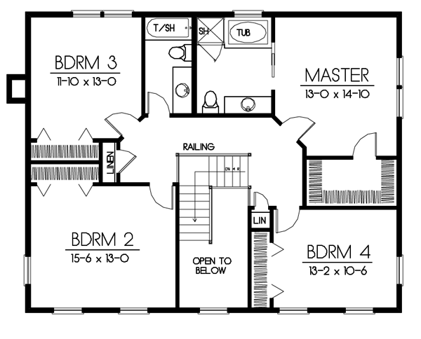 Colonial Floor Plan - Upper Floor Plan #100-451