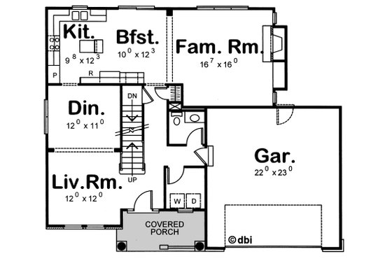Floor Plan - Main Floor for Cottage House Plan #20-2033 - 4 bed, 2.5 bath