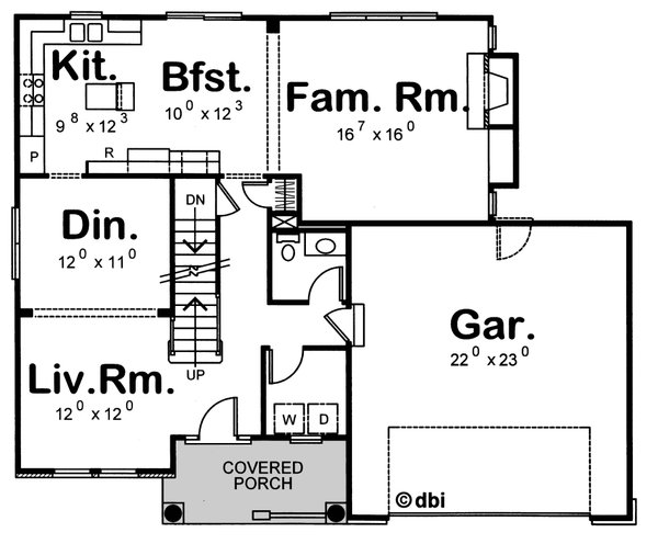 Floor Plan - Main Floor for Cottage House Plan #20-2033 - 4 bed, 2.5 bath