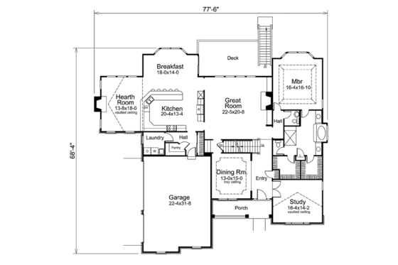 Floor Plan - Main Floor for Traditional House Plan #57-388 - 4 bed, 3.5 bath