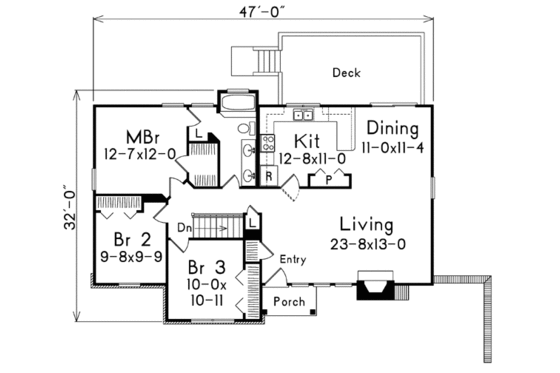 Floor Plan - Main Floor for Traditional House Plan #57-157 - 3 bed, 2 bath
