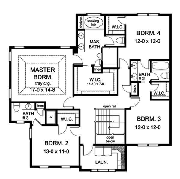 Architectural House Design - Colonial Floor Plan - Upper Floor Plan #1010-171