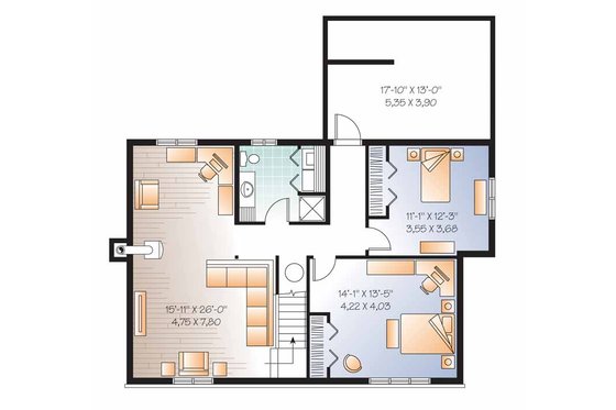 Floor Plan - Lower Floor for Colonial House Plan #23-2521 - 4 bed, 2 bath