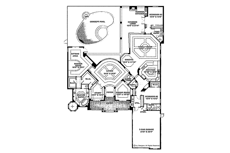 Architectural House Design - Floor Plan - Main Floor for Mediterranean House Plan #1017-30 - 3 bed, 3 bath