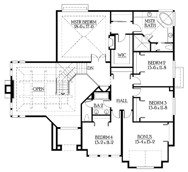 Craftsman Floor Plan - Upper Floor Plan #132-254