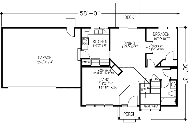 House Plan Design - Floor Plan - Main Floor for Traditional House Plan #320-1449 - 2 bed, 2 bath