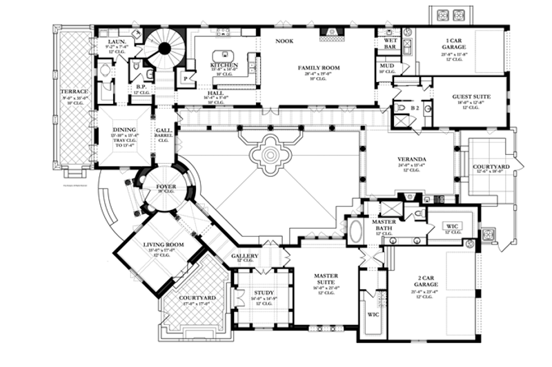 Home Plan - Floor Plan - Main Floor for Mediterranean House Plan #1058-10 - 4 bed, 3.5 bath
