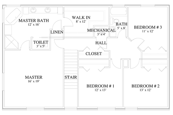 Floor Plan - Upper Floor for Traditional House Plan #1060-17 - 7 bed, 4 bath