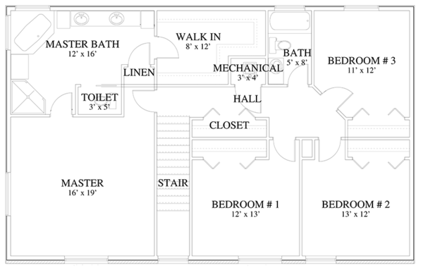 Traditional Floor Plan - Upper Floor Plan #1060-17
