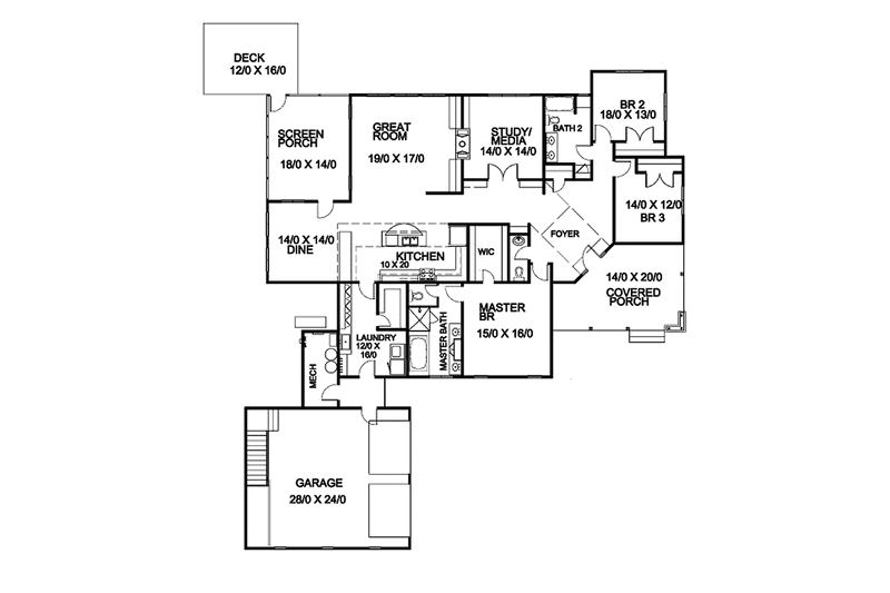 Home Plan - Floor Plan - Main Floor for Prairie House Plan #939-7 - 3 bed, 2.5 bath