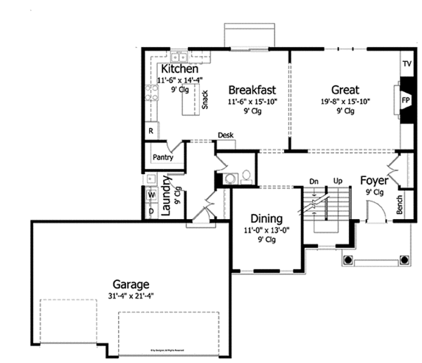 Architectural House Design - Colonial Floor Plan - Main Floor Plan #51-1002
