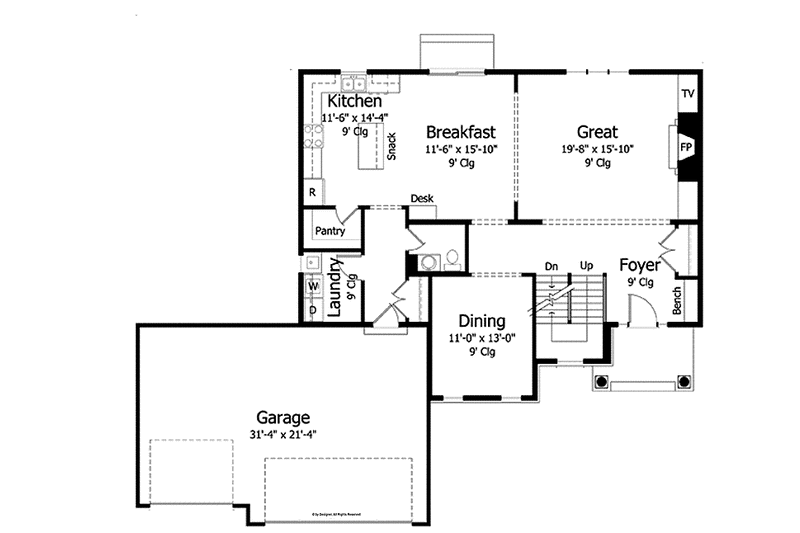 Architectural House Design - Floor Plan - Main Floor for Colonial House Plan #51-1002 - 4 bed, 2.5 bath