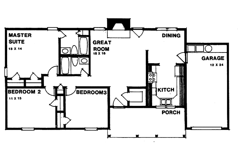 House Blueprint - Floor Plan - Main Floor for Ranch House Plan #30-229 - 3 bed, 2 bath
