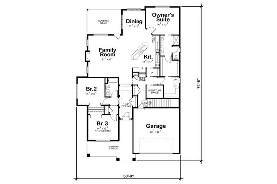 Floor Plan - Main Floor for Craftsman House Plan #20-2200 - 3 bed, 2 bath