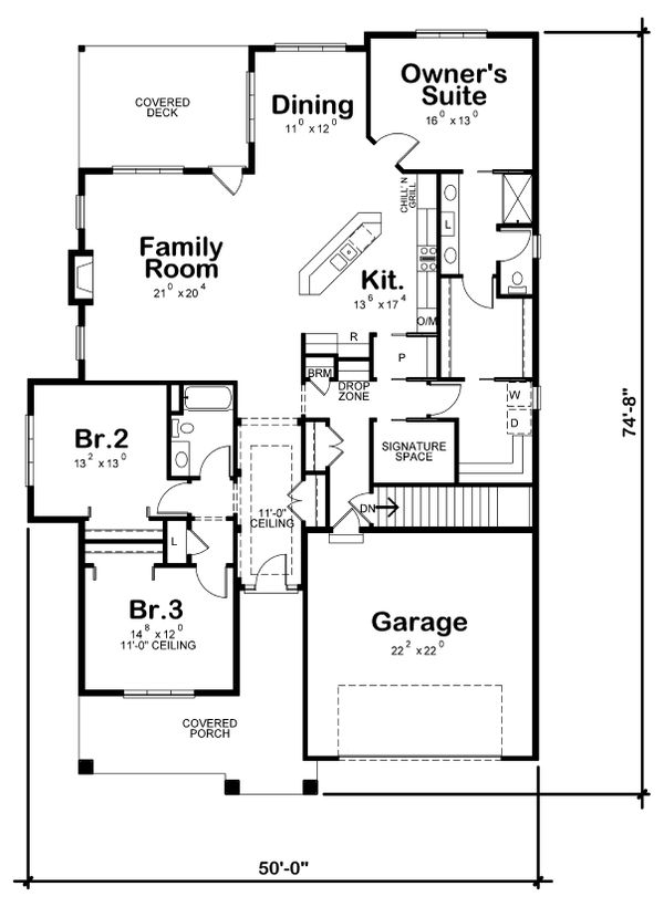 House Plan Design - Craftsman Floor Plan - Main Floor Plan #20-2200