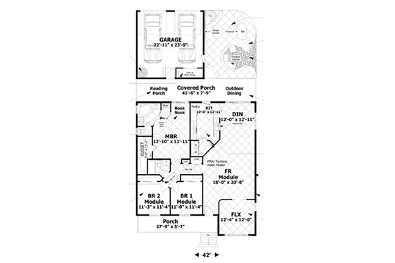 Floor Plan - Main Floor for Craftsman House Plan #56-629 - 3 bed, 2 bath