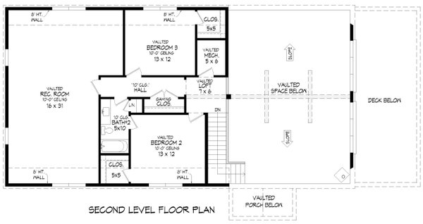 Southern Floor Plan - Upper Floor Plan #932-1006