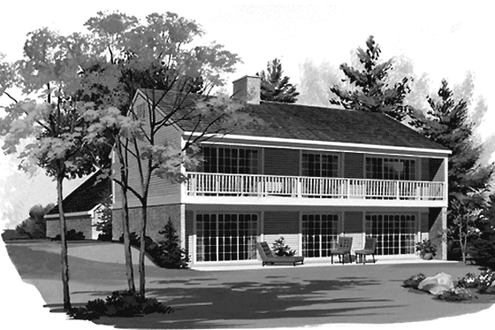 Exterior - Rear Elevation for Country House Plan #72-748 - 4 bed, 2.5 bath