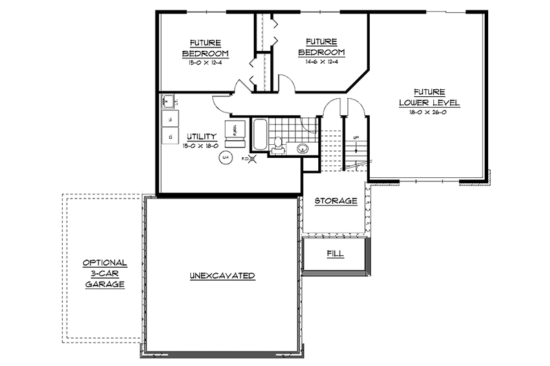 Home Plan - Floor Plan - Lower Floor for Contemporary House Plan #51-594 - 3 bed, 1 bath