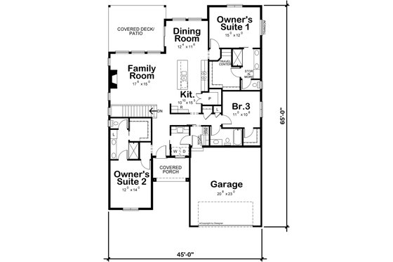 Floor Plan - Main Floor for Contemporary House Plan #20-2439 - 3 bed, 2.5 bath