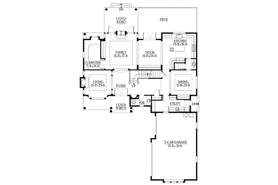 Floor Plan - Main Floor for Craftsman House Plan #132-470 - 4 bed, 3.5 bath