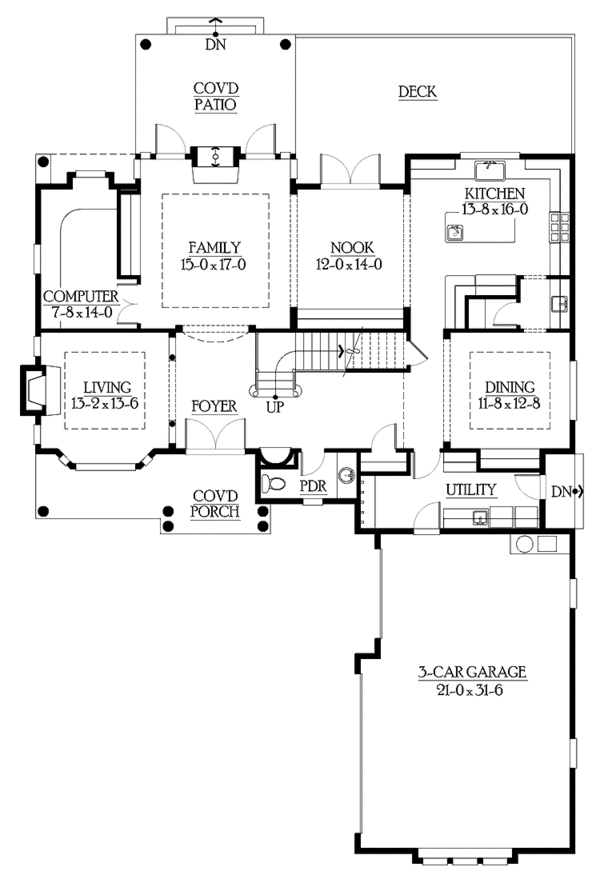 Craftsman Floor Plan - Main Floor Plan #132-470