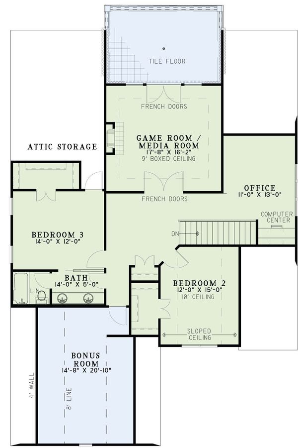 Architectural House Design - European Floor Plan - Upper Floor Plan #17-2613
