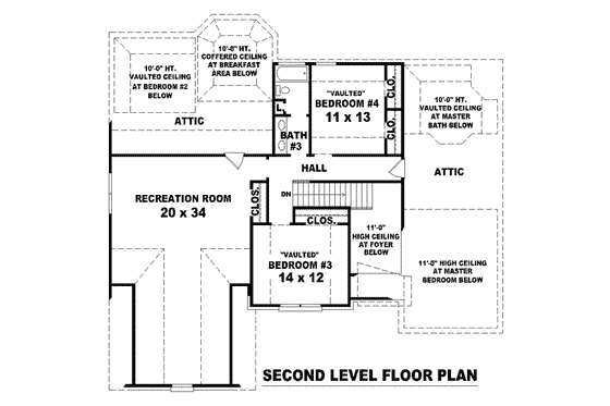 Floor Plan - Upper Floor for European House Plan #81-1078 - 4 bed, 3 bath