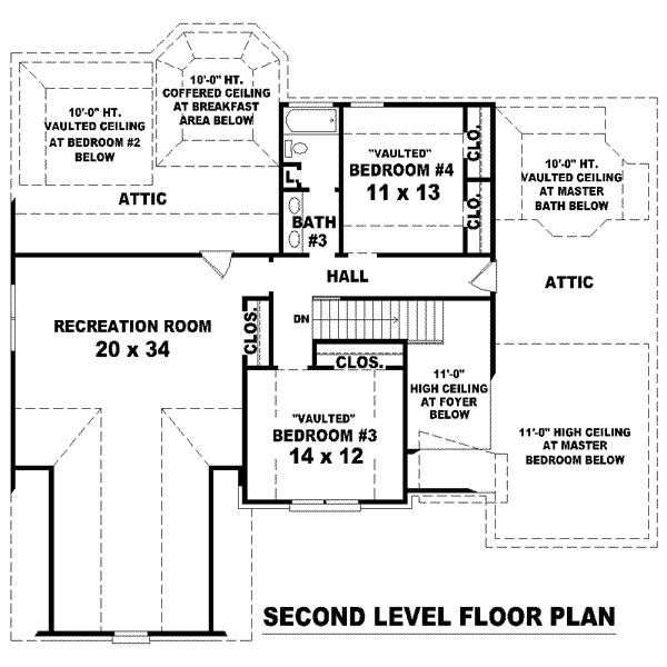 Floor Plan - Upper Floor for European House Plan #81-1078 - 4 bed, 3 bath