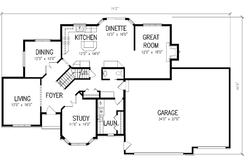 Dream House Plan - Floor Plan - Main Floor for Traditional House Plan #320-1463 - 4 bed, 2.5 bath