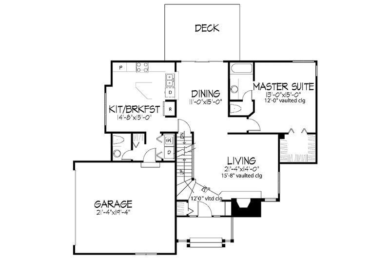 Home Plan - Floor Plan - Main Floor for Contemporary House Plan #320-690 - 3 bed, 2.5 bath
