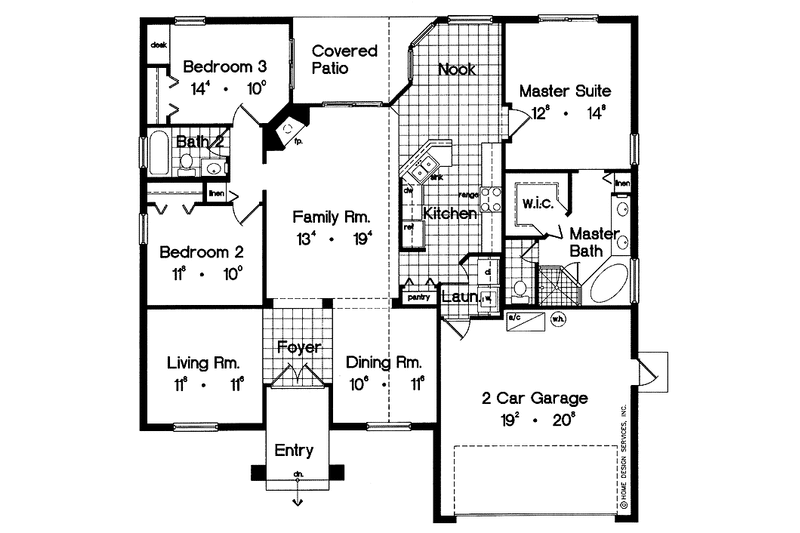 Home Plan - Floor Plan - Main Floor for Mediterranean House Plan #417-590 - 3 bed, 2 bath