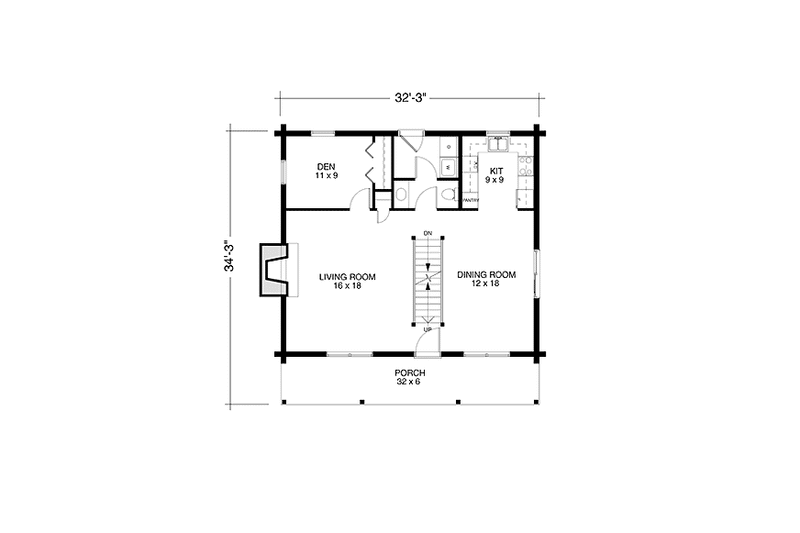 House Design - Floor Plan - Main Floor for Log House Plan #964-3 - 3 bed, 1.5 bath