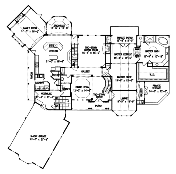 House Plan Design - Country Floor Plan - Main Floor Plan #54-185