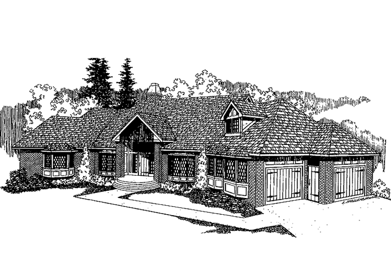 Home Plan - Exterior - Front Elevation 3 for European House Plan #60-806 - 3 bed, 3 bath