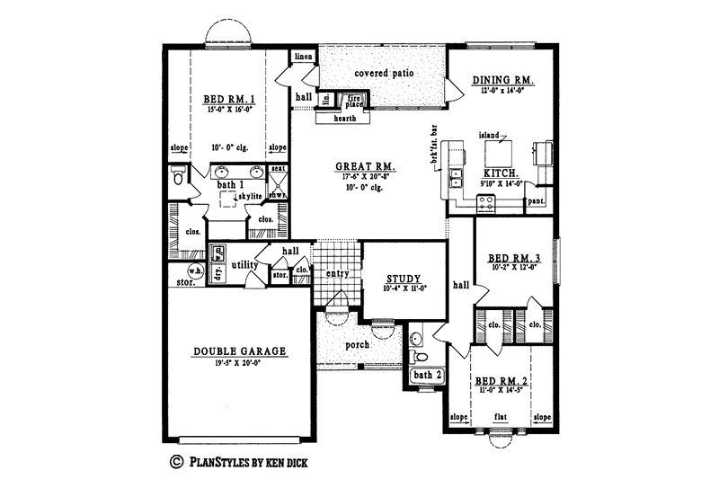 House Blueprint - Floor Plan - Main Floor for European House Plan #42-475 - 3 bed, 2 bath