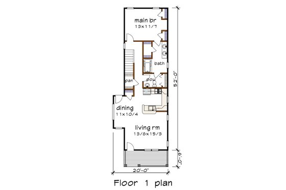 Floor Plan - Main Floor for Craftsman House Plan #79-203 - 3 bed, 2 bath
