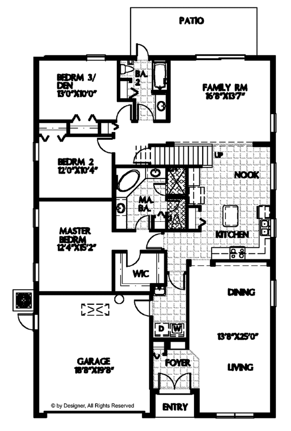 Architectural House Design - Mediterranean Floor Plan - Main Floor Plan #999-96