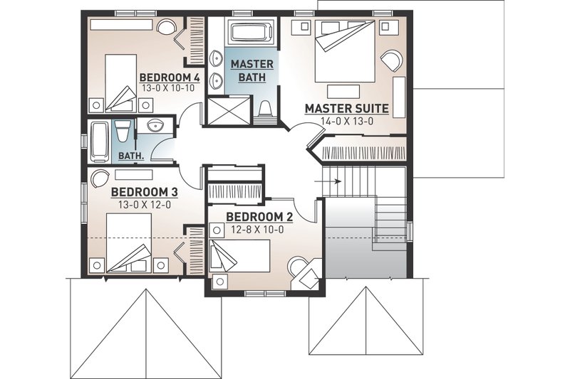 Dream House Plan - Floor Plan - Upper Floor for Traditional House Plan #23-2285 - 4 bed, 2.5 bath