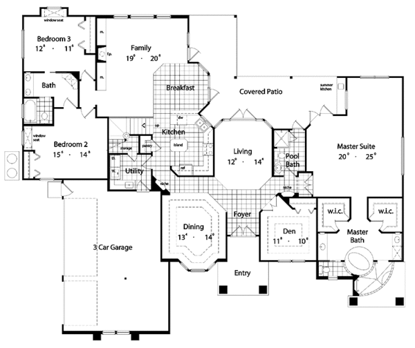 Architectural House Design - Mediterranean Floor Plan - Main Floor Plan #417-556