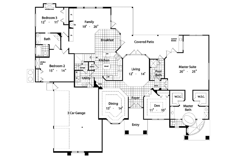 House Plan Design - Floor Plan - Main Floor for Mediterranean House Plan #417-556 - 4 bed, 4 bath