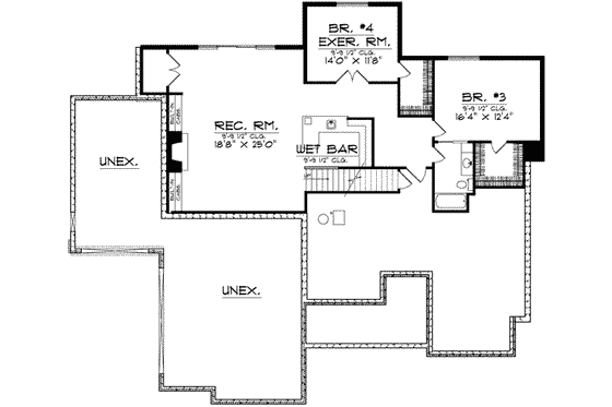 Floor Plan - Lower Floor for European House Plan #70-585 - 2 bed, 1.5 bath