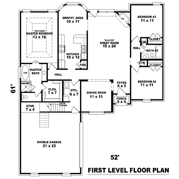 Floor Plan - Main Floor for European House Plan #81-1479 - 3 bed, 2 bath