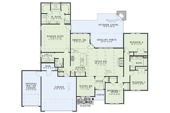 Floor Plan - Main Floor for Southern House Plan #17-2502 - 4 bed, 2.5 bath