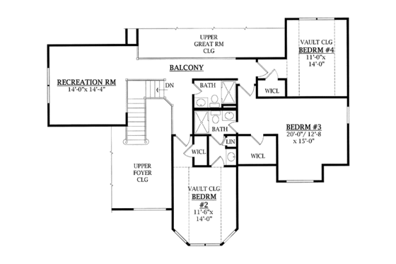 Floor Plan - Upper Floor for European House Plan #314-267 - 4 bed, 3.5 bath