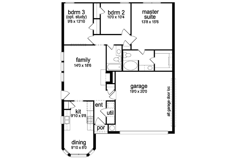 Architectural House Design - Floor Plan - Main Floor for Ranch House Plan #84-664 - 3 bed, 2 bath