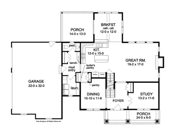 Architectural House Design - Colonial Floor Plan - Main Floor Plan #1010-63