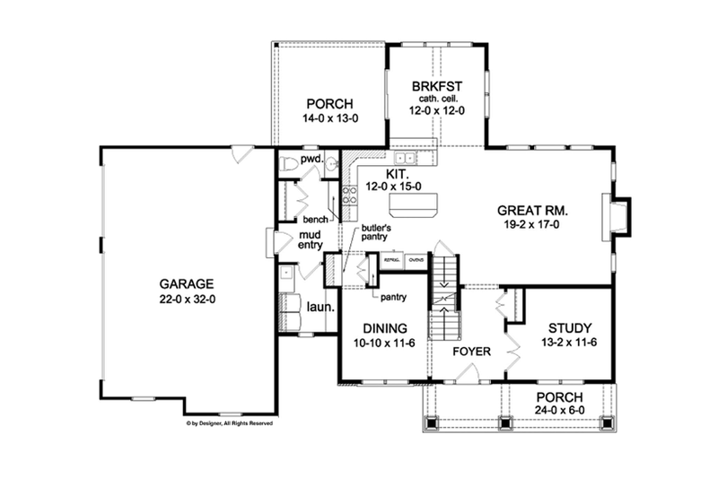 House Design - Floor Plan - Main Floor for Colonial House Plan #1010-63 - 4 bed, 2.5 bath