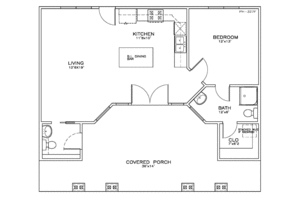 Floor Plan - Main Floor for Beach House Plan #8-155 - 1 bed, 2 bath