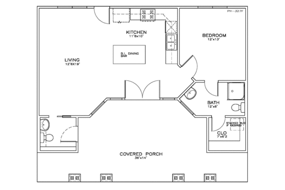 Floor Plan - Main Floor for Beach House Plan #8-155 - 1 bed, 2 bath